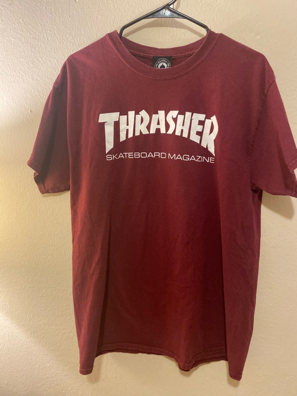 Thrasher Short-Sleeve Tee in Burgandy with White Logo SzL